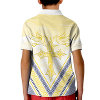 Peniamina Gospel Day Niue Kid Polo Shirt Cross Dove Hiapo Pattern Yellow