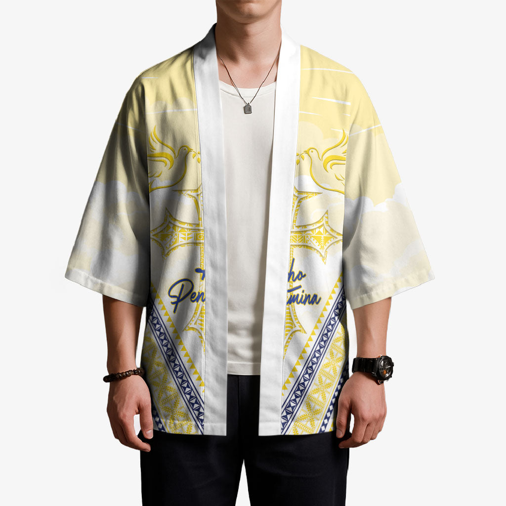 Peniamina Gospel Day Niue Kimono Cross Dove Hiapo Pattern Yellow