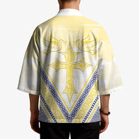 Peniamina Gospel Day Niue Kimono Cross Dove Hiapo Pattern Yellow