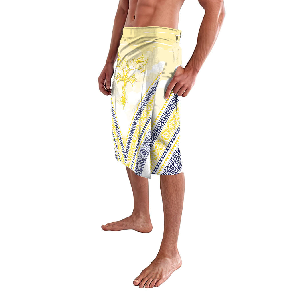 Peniamina Gospel Day Niue Lavalava Cross Dove Hiapo Pattern Yellow LT14 - Polynesian Pride