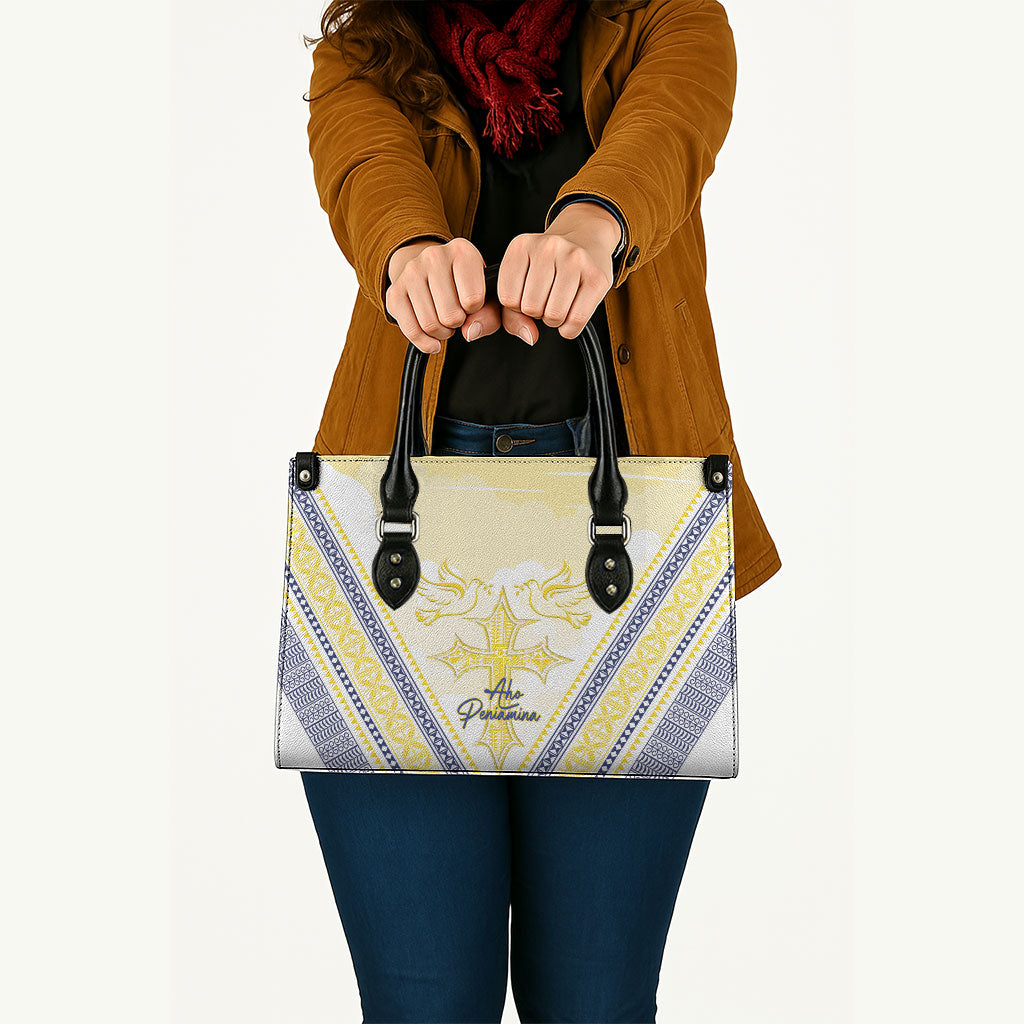 Peniamina Gospel Day Niue Leather Bag Cross Dove Hiapo Pattern Yellow LT14 - Polynesian Pride