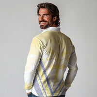 Peniamina Gospel Day Niue Long Sleeve Polo Shirt Cross Dove Hiapo Pattern Yellow LT14 - Polynesian Pride