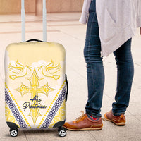 Peniamina Gospel Day Niue Luggage Cover Cross Dove Hiapo Pattern Yellow