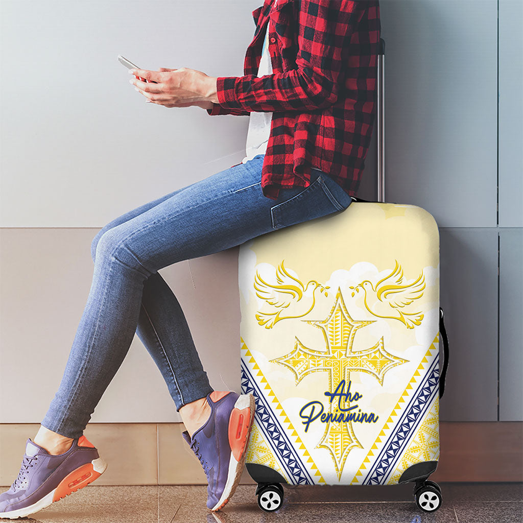 Peniamina Gospel Day Niue Luggage Cover Cross Dove Hiapo Pattern Yellow