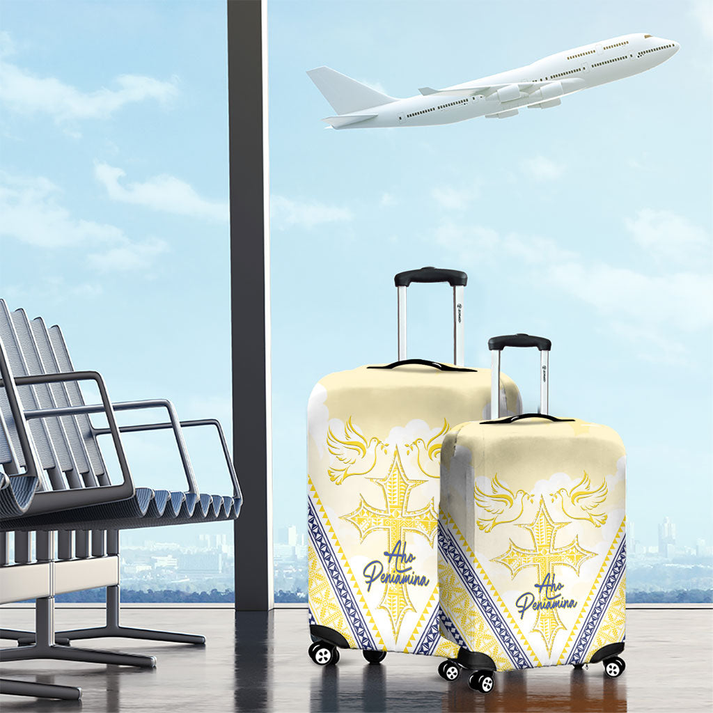 Peniamina Gospel Day Niue Luggage Cover Cross Dove Hiapo Pattern Yellow