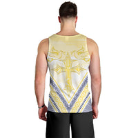 Peniamina Gospel Day Niue Men Tank Top Cross Dove Hiapo Pattern Yellow LT14 - Polynesian Pride