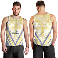 Peniamina Gospel Day Niue Men Tank Top Cross Dove Hiapo Pattern Yellow LT14 - Polynesian Pride