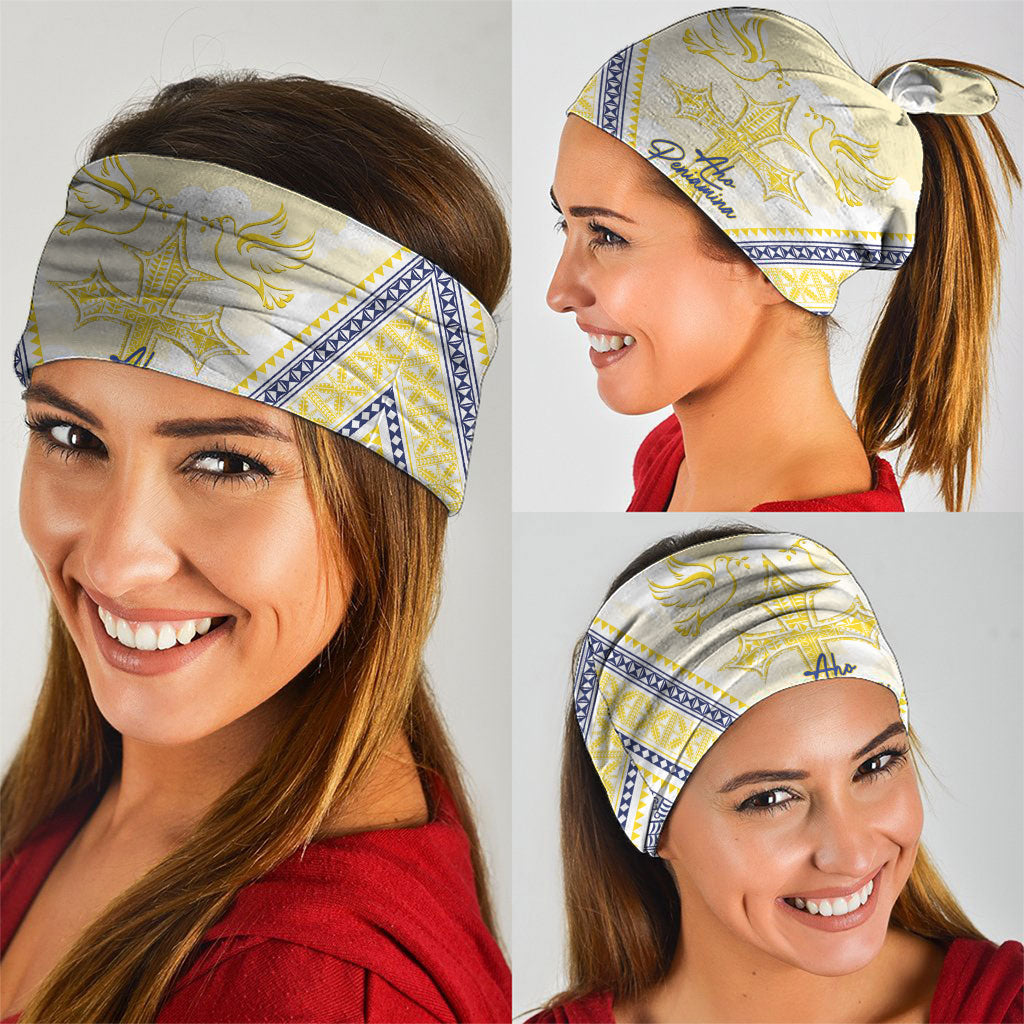 Peniamina Gospel Day Niue Neck Gaiter Cross Dove Hiapo Pattern Yellow LT14 - Polynesian Pride