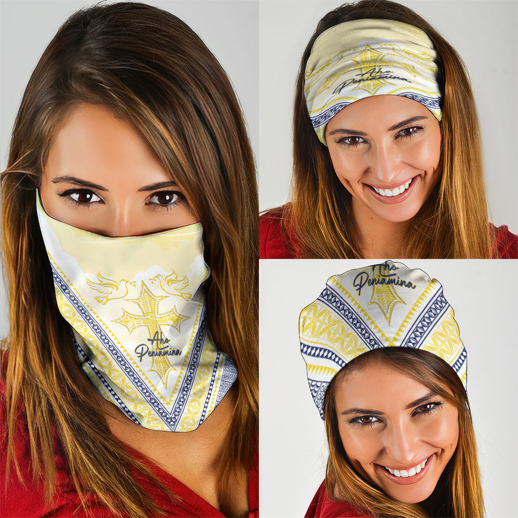 Peniamina Gospel Day Niue Neck Gaiter Cross Dove Hiapo Pattern Yellow LT14 - Polynesian Pride