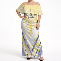 Peniamina Gospel Day Niue Off Shoulder Maxi Dress Cross Dove Hiapo Pattern Yellow LT14 Women Yellow - Polynesian Pride