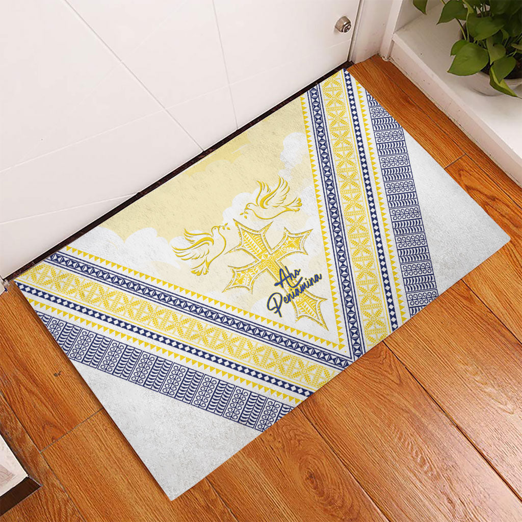 Peniamina Gospel Day Niue Rubber Doormat Cross Dove Hiapo Pattern Yellow LT14 - Polynesian Pride
