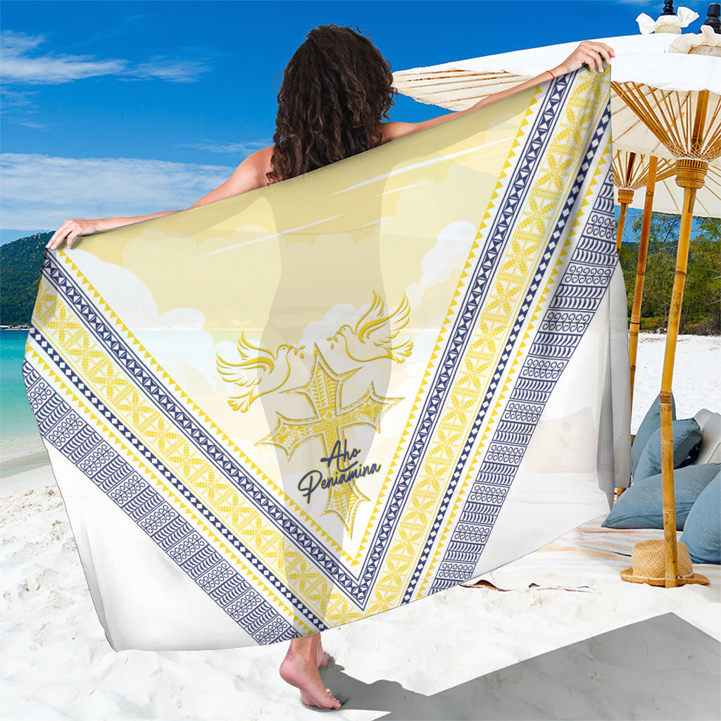 Peniamina Gospel Day Niue Sarong Cross Dove Hiapo Pattern Yellow LT14 One Size 44 x 66 inches Yellow - Polynesian Pride