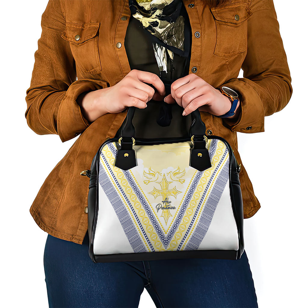 Peniamina Gospel Day Niue Shoulder Handbag Cross Dove Hiapo Pattern Yellow LT14 - Polynesian Pride
