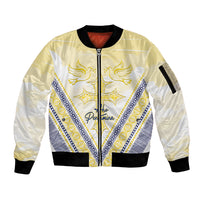 Peniamina Gospel Day Niue Sleeve Zip Bomber Jacket Cross Dove Hiapo Pattern Yellow LT14 Unisex Yellow - Polynesian Pride