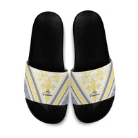 Peniamina Gospel Day Niue Slide Sandals Cross Dove Hiapo Pattern Yellow LT14 Yellow - Polynesian Pride