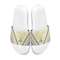 Peniamina Gospel Day Niue Slide Sandals Cross Dove Hiapo Pattern Yellow LT14 Yellow - Polynesian Pride