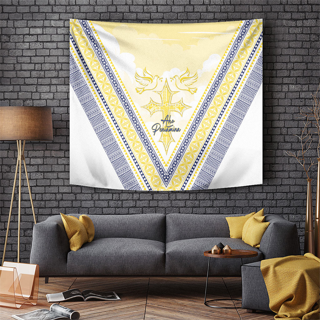 Peniamina Gospel Day Niue Tapestry Cross Dove Hiapo Pattern Yellow LT14 Yellow - Polynesian Pride