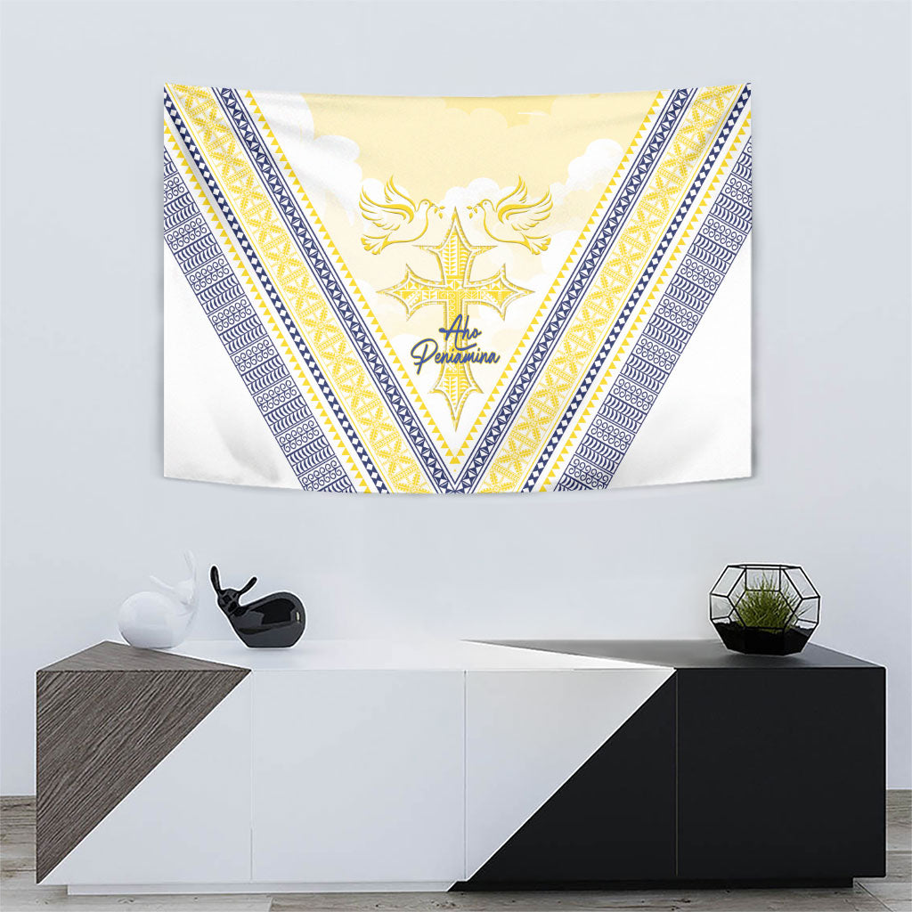 Peniamina Gospel Day Niue Tapestry Cross Dove Hiapo Pattern Yellow LT14 - Polynesian Pride