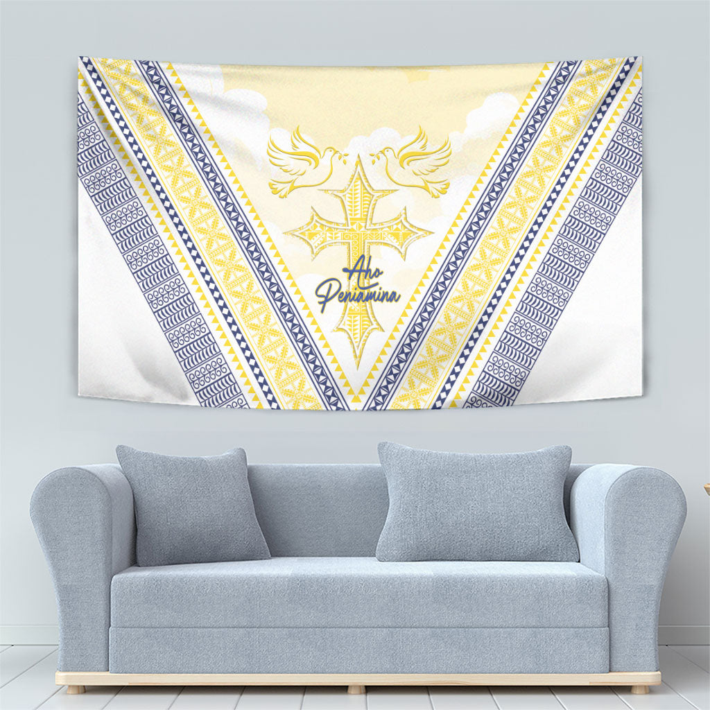 Peniamina Gospel Day Niue Tapestry Cross Dove Hiapo Pattern Yellow LT14 - Polynesian Pride