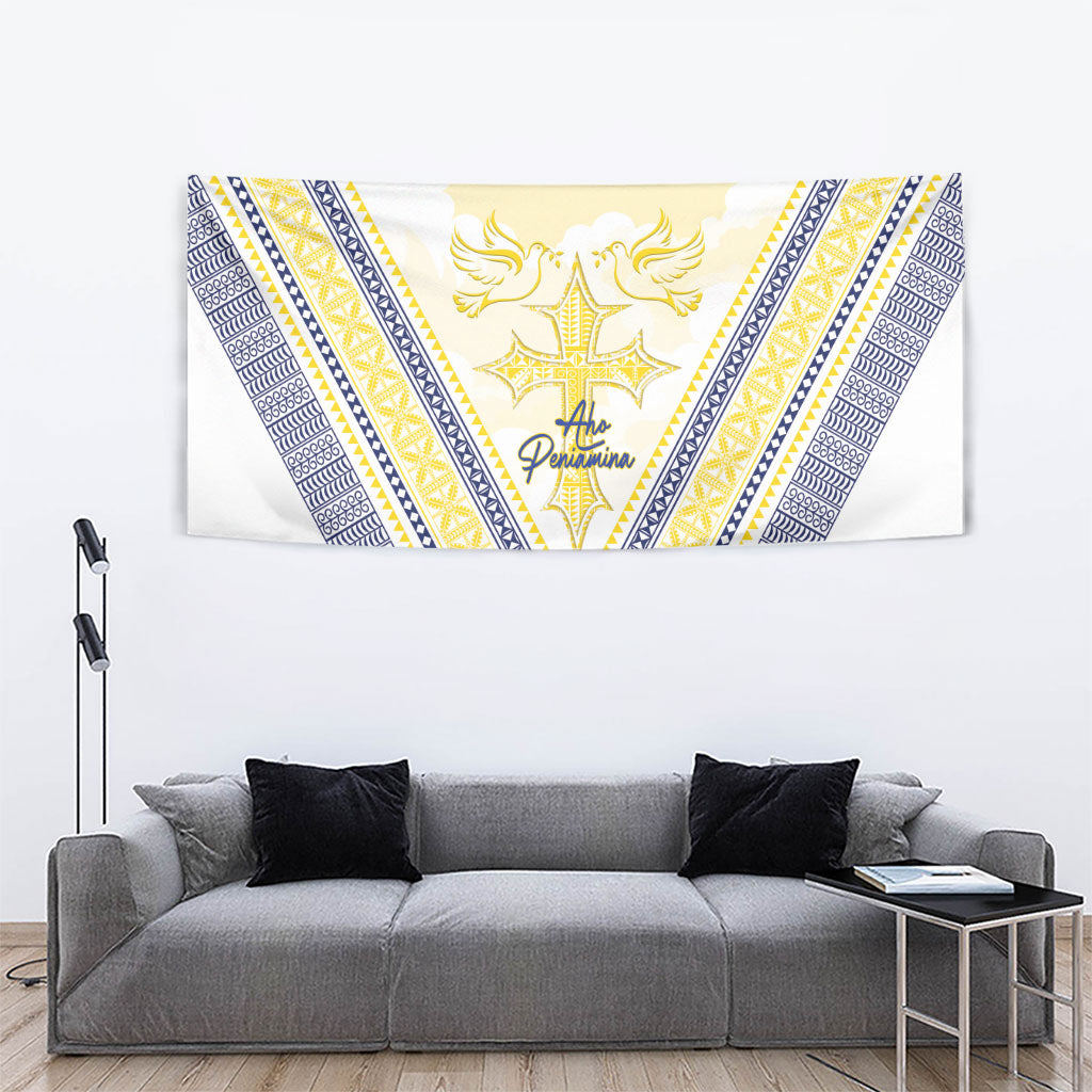 Peniamina Gospel Day Niue Tapestry Cross Dove Hiapo Pattern Yellow LT14 - Polynesian Pride