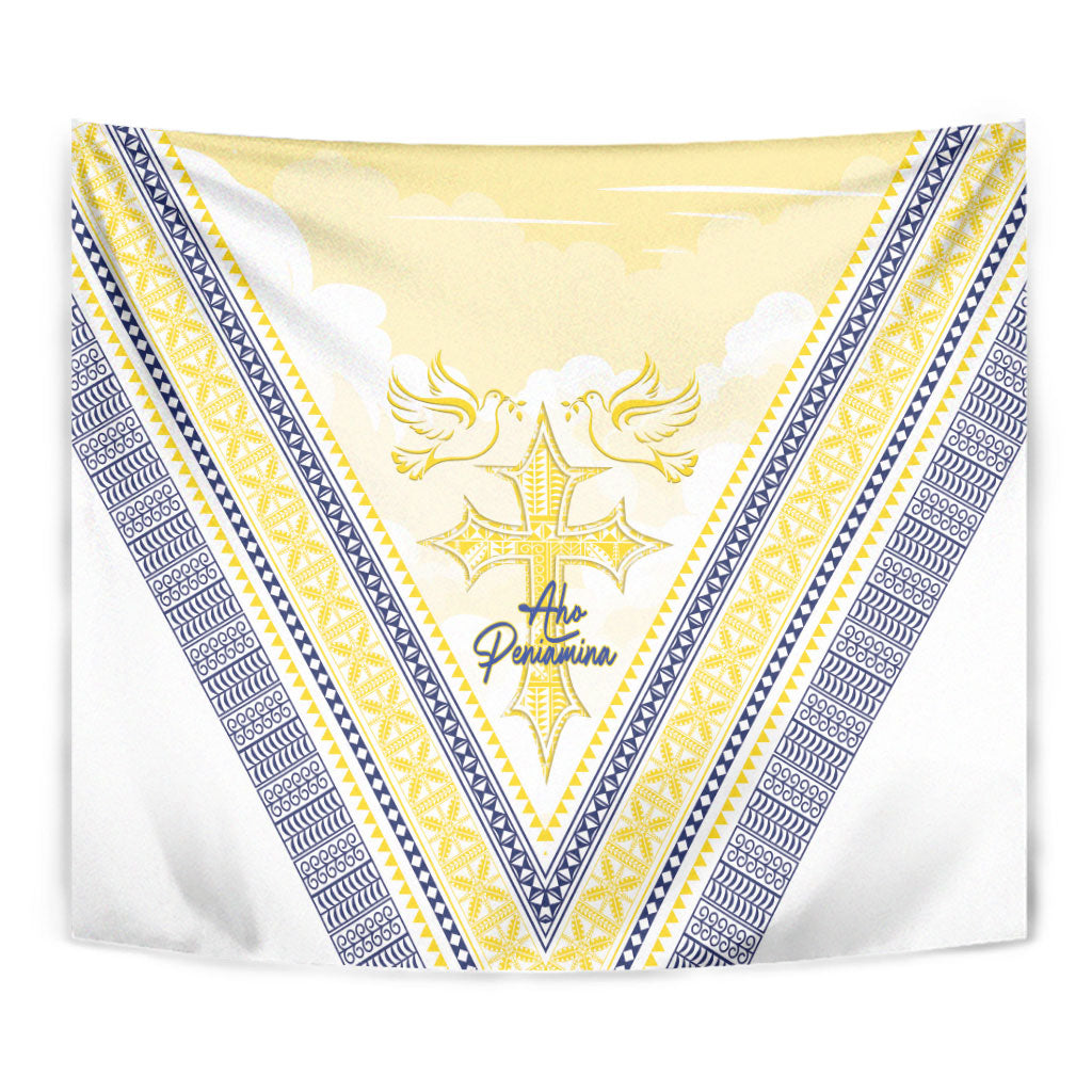 Peniamina Gospel Day Niue Tapestry Cross Dove Hiapo Pattern Yellow LT14 - Polynesian Pride