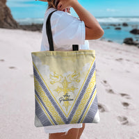 Peniamina Gospel Day Niue Tote Bag Cross Dove Hiapo Pattern Yellow