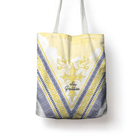 Peniamina Gospel Day Niue Tote Bag Cross Dove Hiapo Pattern Yellow