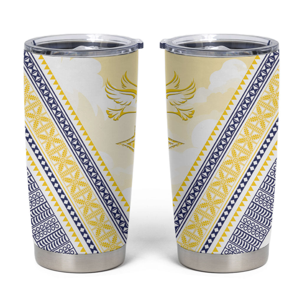 Peniamina Gospel Day Niue Tumbler Cup Cross Dove Hiapo Pattern Yellow LT14 Yellow - Polynesian Pride