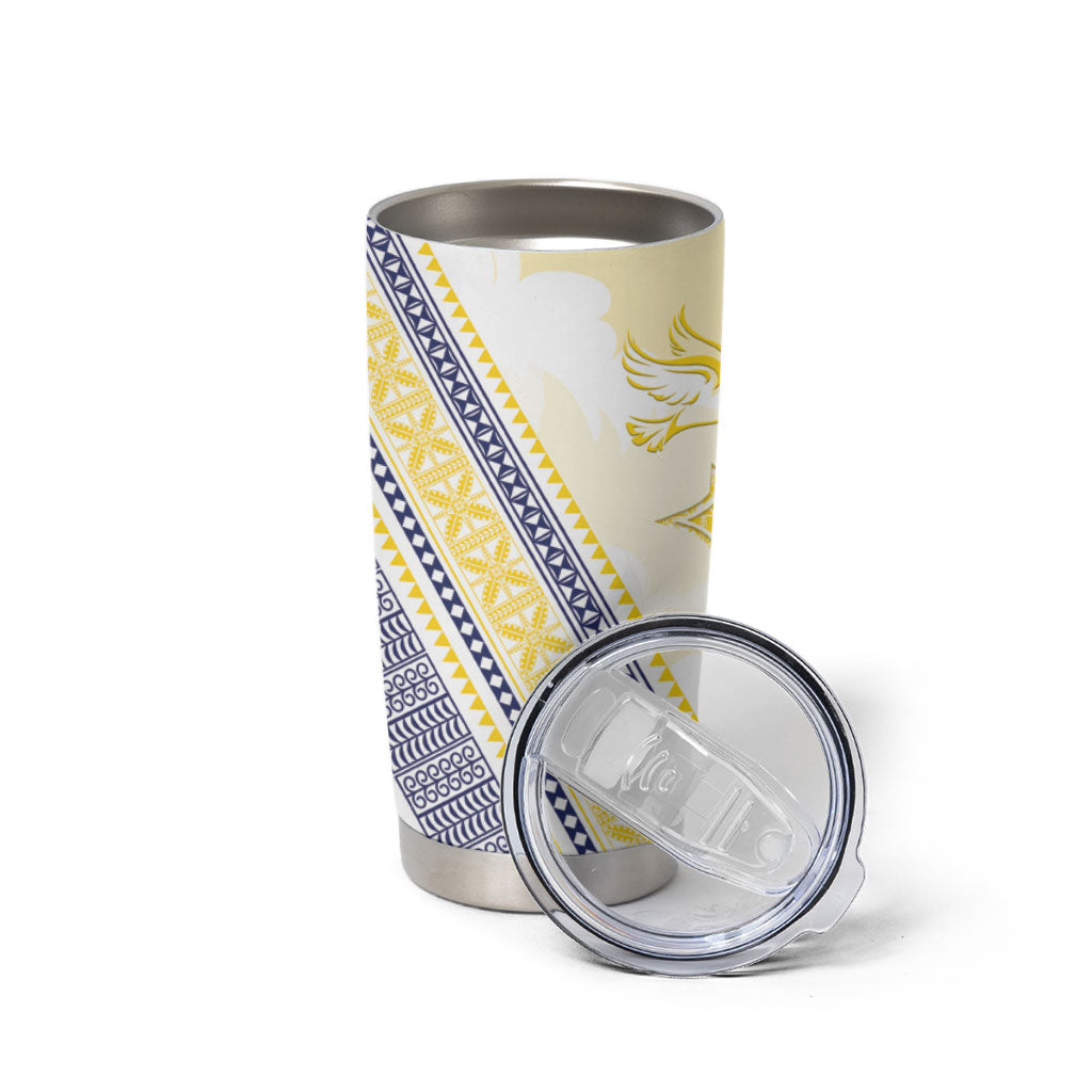 Peniamina Gospel Day Niue Tumbler Cup Cross Dove Hiapo Pattern Yellow LT14 - Polynesian Pride