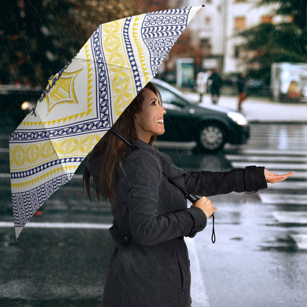 Peniamina Gospel Day Niue Umbrella Cross Dove Hiapo Pattern Yellow LT14 - Polynesian Pride