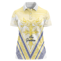 Peniamina Gospel Day Niue Women Polo Shirt Cross Dove Hiapo Pattern Yellow LT14 Female Yellow - Polynesian Pride