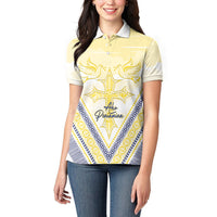 Peniamina Gospel Day Niue Women Polo Shirt Cross Dove Hiapo Pattern Yellow LT14 - Polynesian Pride