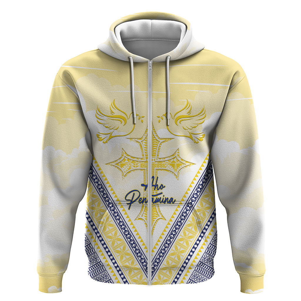 Peniamina Gospel Day Niue Zip Hoodie Cross Dove Hiapo Pattern Yellow