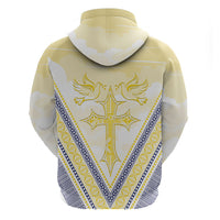 Peniamina Gospel Day Niue Zip Hoodie Cross Dove Hiapo Pattern Yellow