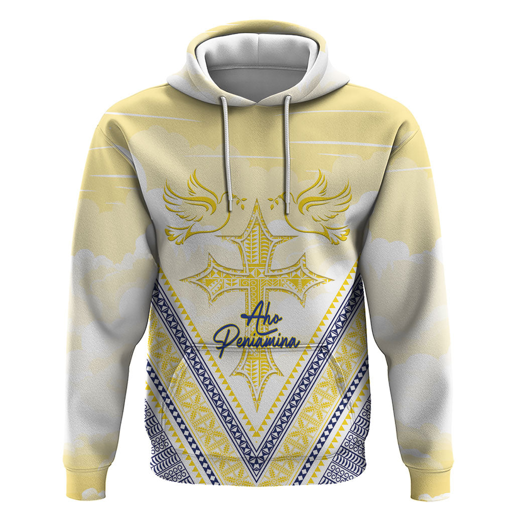 Peniamina Gospel Day Niue Zip Hoodie Cross Dove Hiapo Pattern Yellow