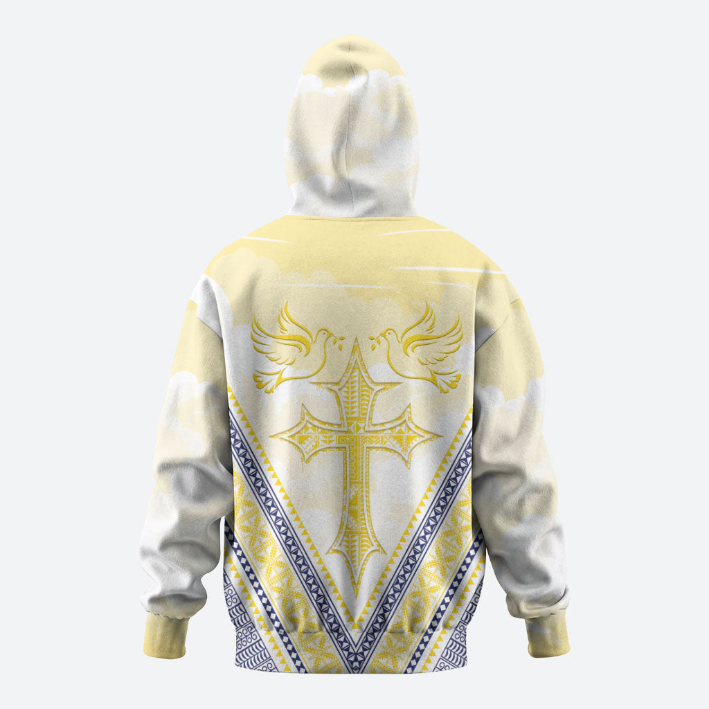 Peniamina Gospel Day Niue Zip Hoodie Cross Dove Hiapo Pattern Yellow