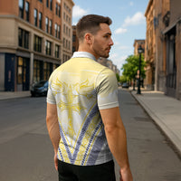 Peniamina Gospel Day Niue Zipper Polo Shirt Cross Dove Hiapo Pattern Yellow LT14 - Polynesian Pride