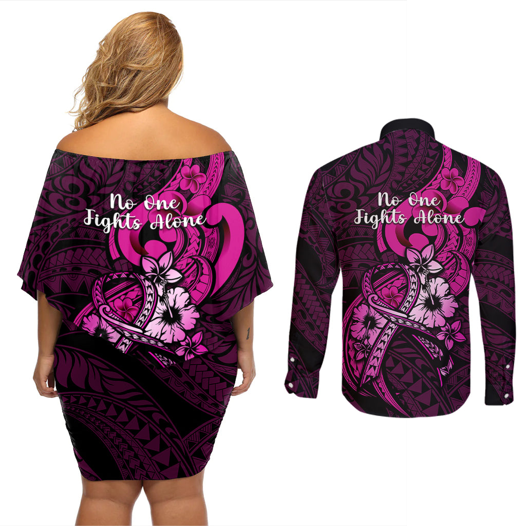 polynesia-breast-cancer-awareness-couples-matching-off-shoulder-short-dress-and-long-sleeve-button-shirts-think-pink-polynesian-ribbon-black-version