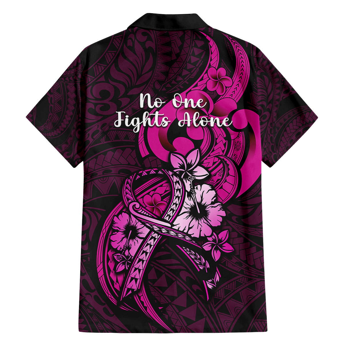 polynesia-breast-cancer-awareness-family-matching-off-shoulder-long-sleeve-dress-and-hawaiian-shirt-think-pink-polynesian-ribbon-black-version