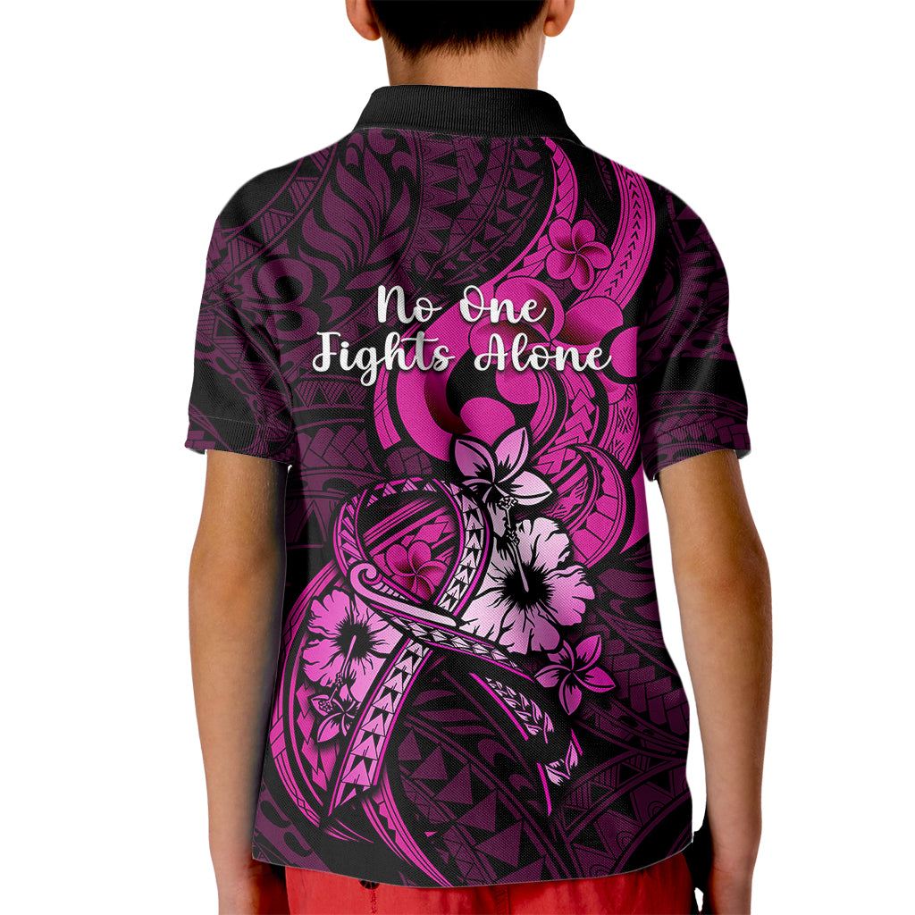 Polynesia Breast Cancer Awareness Kid Polo Shirt Think Pink Polynesian Ribbon Black Version LT14 - Polynesian Pride