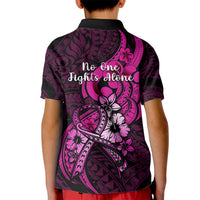 Polynesia Breast Cancer Awareness Kid Polo Shirt Think Pink Polynesian Ribbon Black Version LT14 - Polynesian Pride