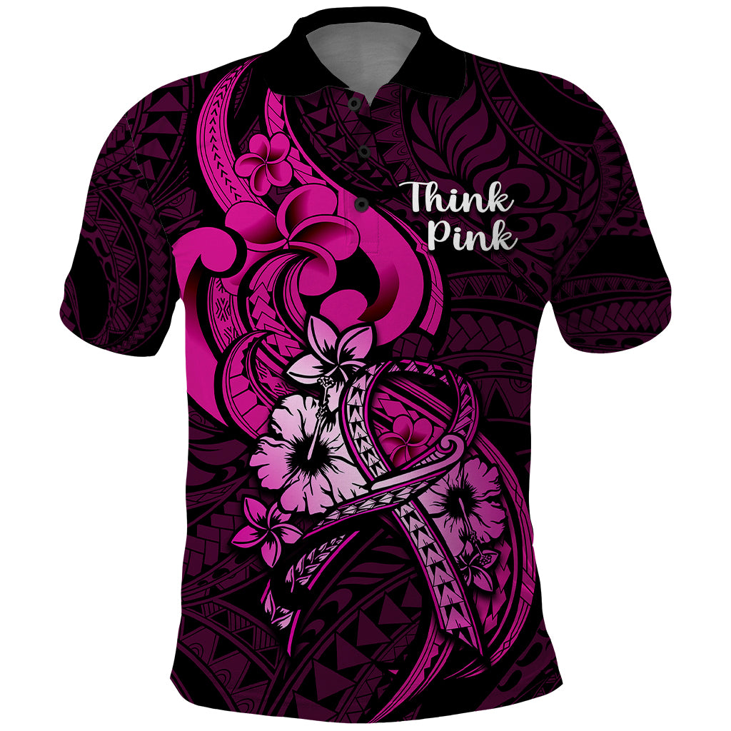 Personalised Polynesia Breast Cancer Awareness Polo Shirt Think Pink Polynesian Ribbon Black Version LT14 Pink - Polynesian Pride