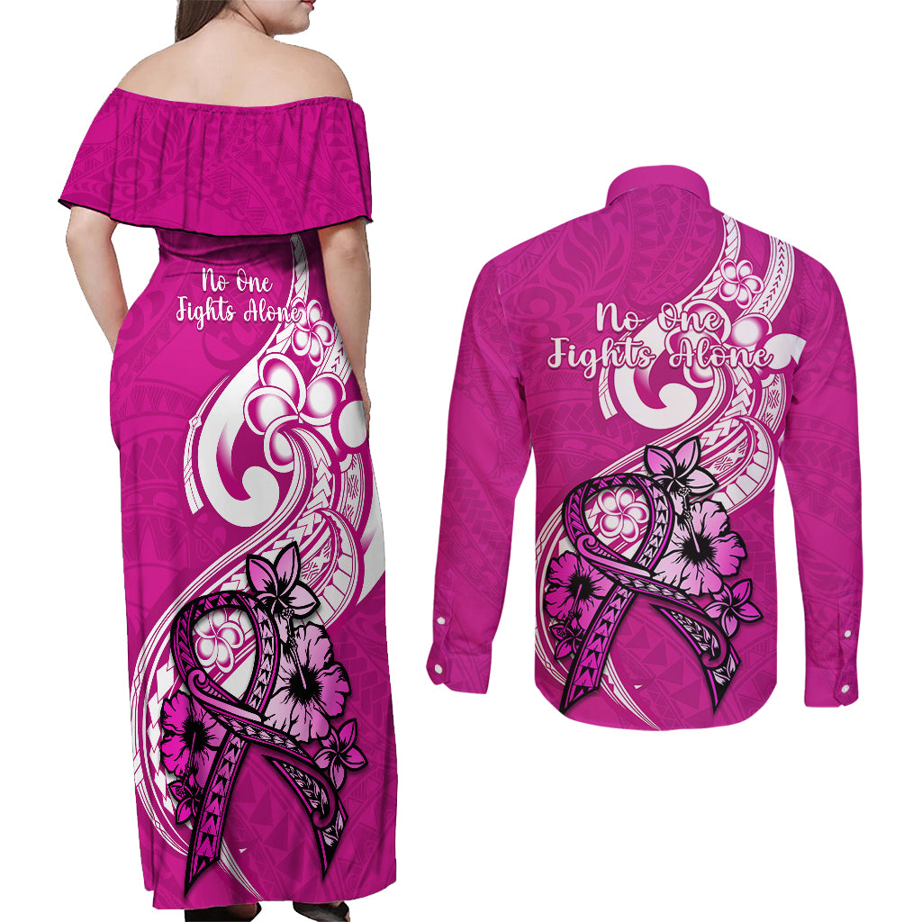 polynesia-breast-cancer-awareness-couples-matching-off-shoulder-maxi-dress-and-long-sleeve-button-shirts-think-pink-polynesian-ribbon-white-version