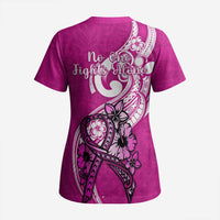 Polynesia Breast Cancer Awareness Scrub Top Think Pink Polynesian Ribbon White Version - Polynesian Pride