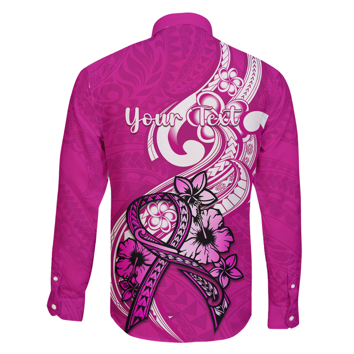 personalised-polynesia-breast-cancer-awareness-family-matching-long-sleeve-bodycon-dress-and-hawaiian-shirt-think-pink-polynesian-ribbon-white-version
