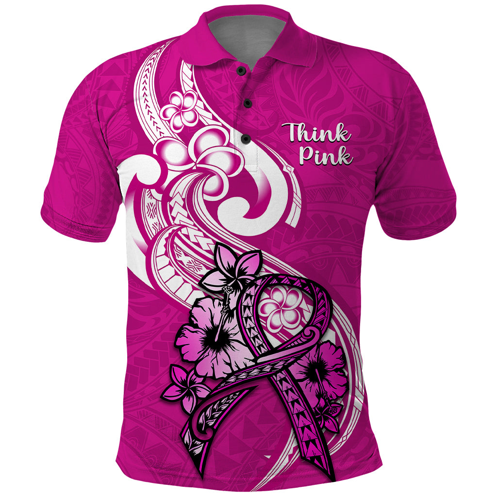 Personalised Polynesia Breast Cancer Awareness Polo Shirt Think Pink Polynesian Ribbon White Version LT14 Pink - Polynesian Pride