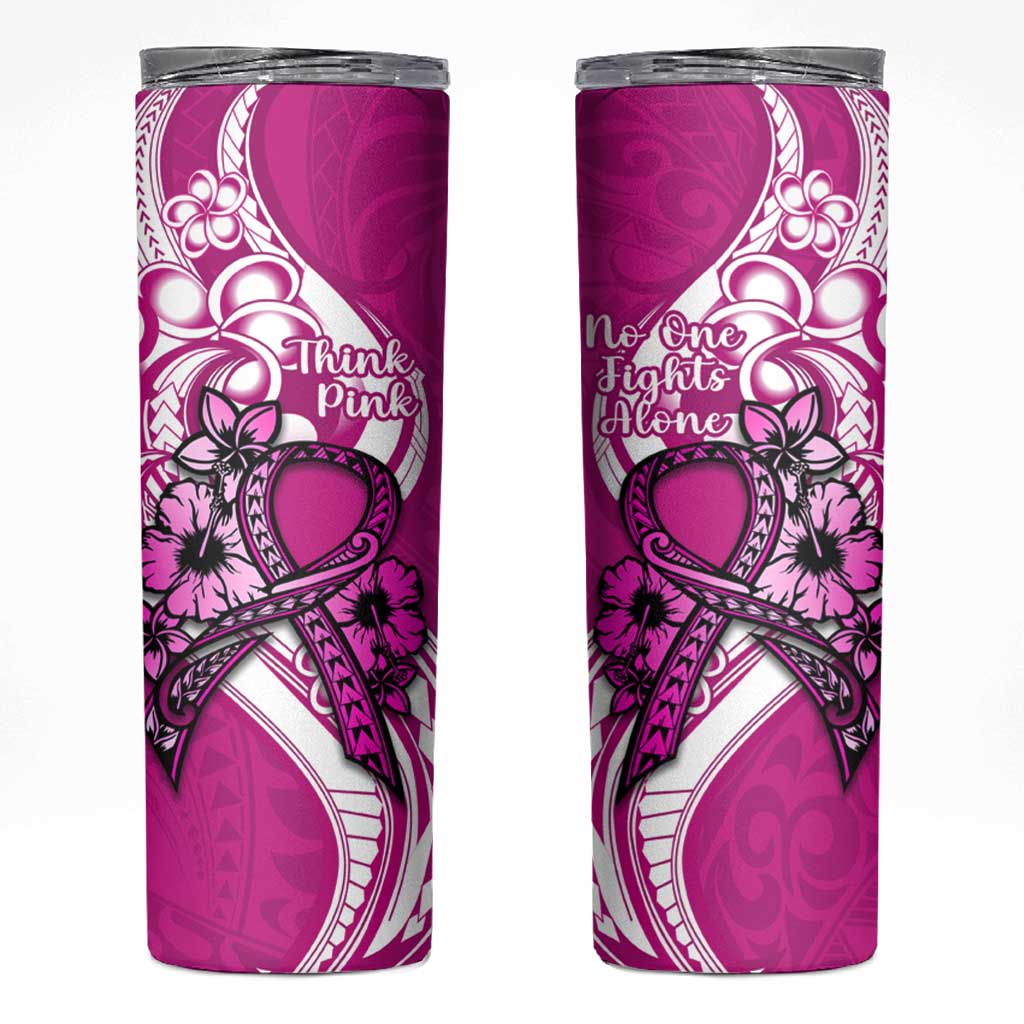 Polynesia Breast Cancer Awareness Skinny Tumbler Think Pink Polynesian Ribbon White Version