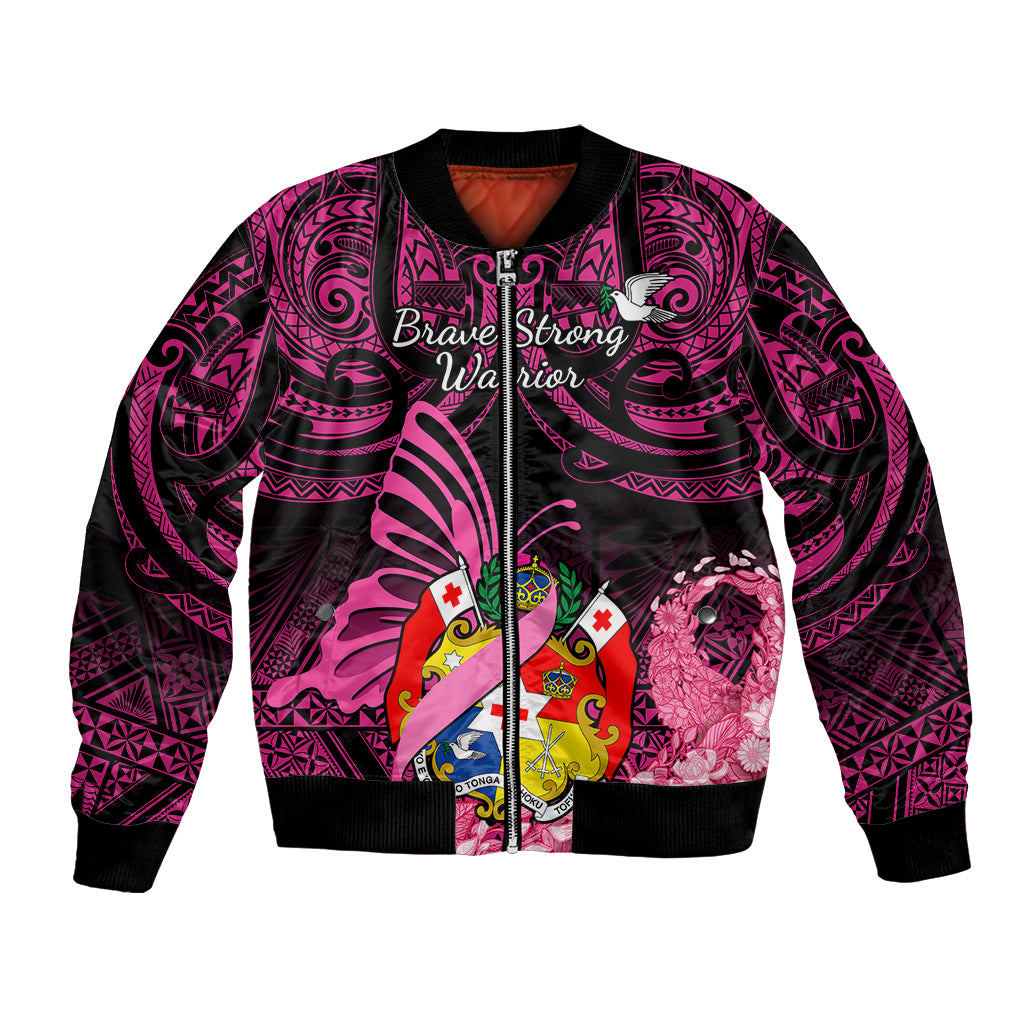 presonalised-tonga-breast-cancer-awareness-bomber-jacket-pink-ribbon-brave-strong-warrior-tongan-ngatu-pattern