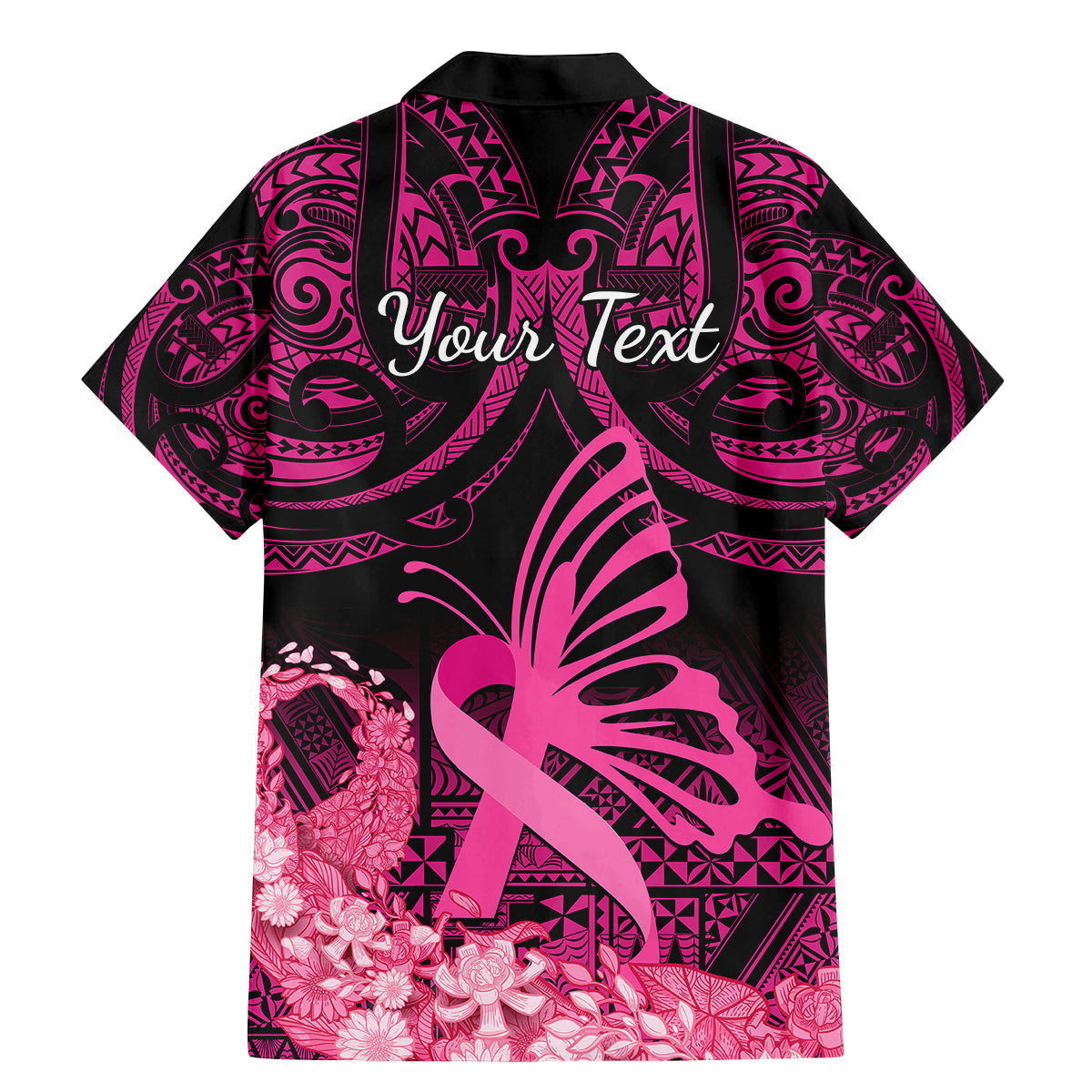 Presonalised Tonga Breast Cancer Awareness Family Matching Mermaid Dress and Hawaiian Shirt Pink Ribbon Brave Strong Warrior Tongan Ngatu Pattern LT14 - Polynesian Pride