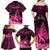 Presonalised Tonga Breast Cancer Awareness Family Matching Off Shoulder Maxi Dress and Hawaiian Shirt Pink Ribbon Brave Strong Warrior Tongan Ngatu Pattern LT14 - Polynesian Pride